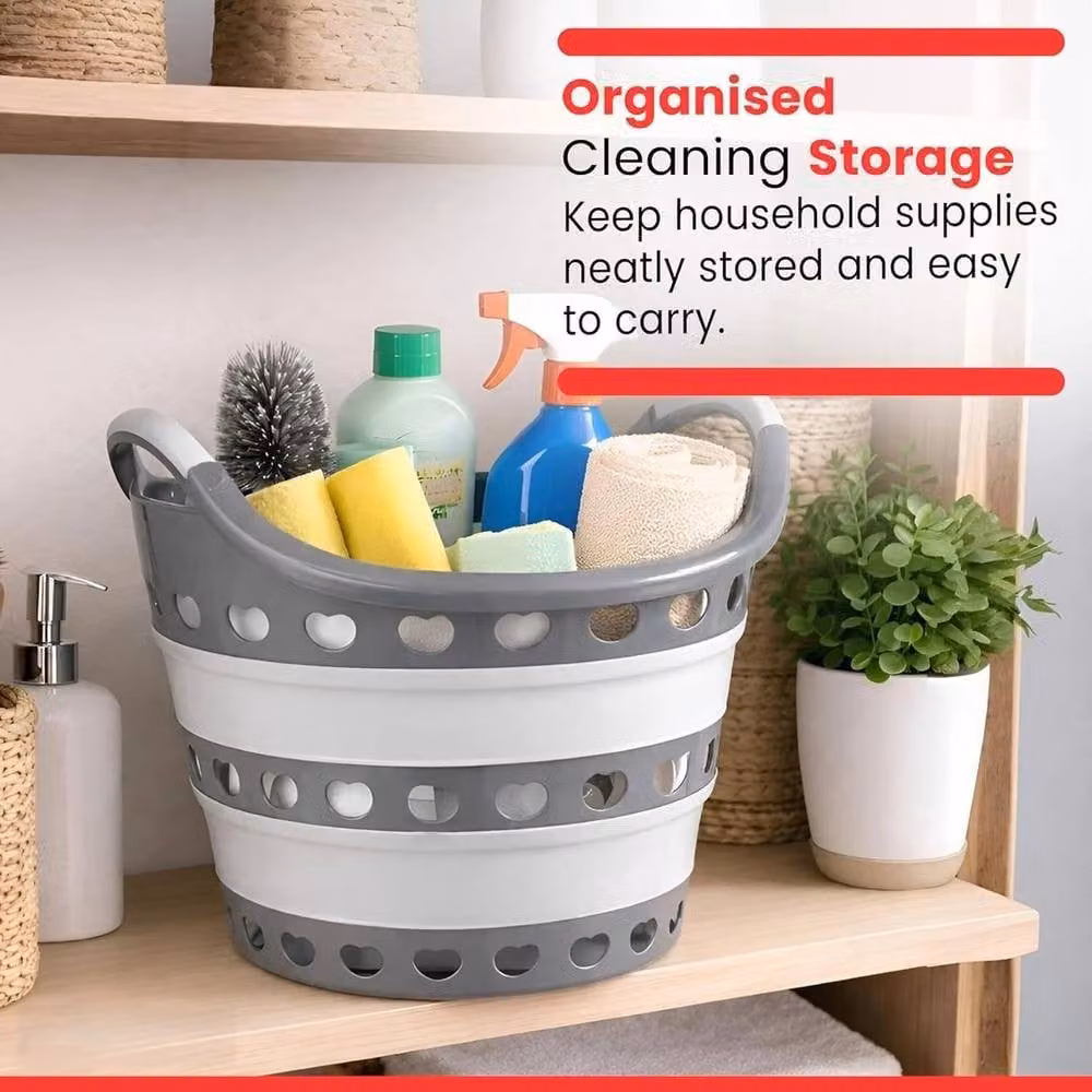 NESTLUNE Collapsible 30L Laundry Basket with Handles, Grey – 5