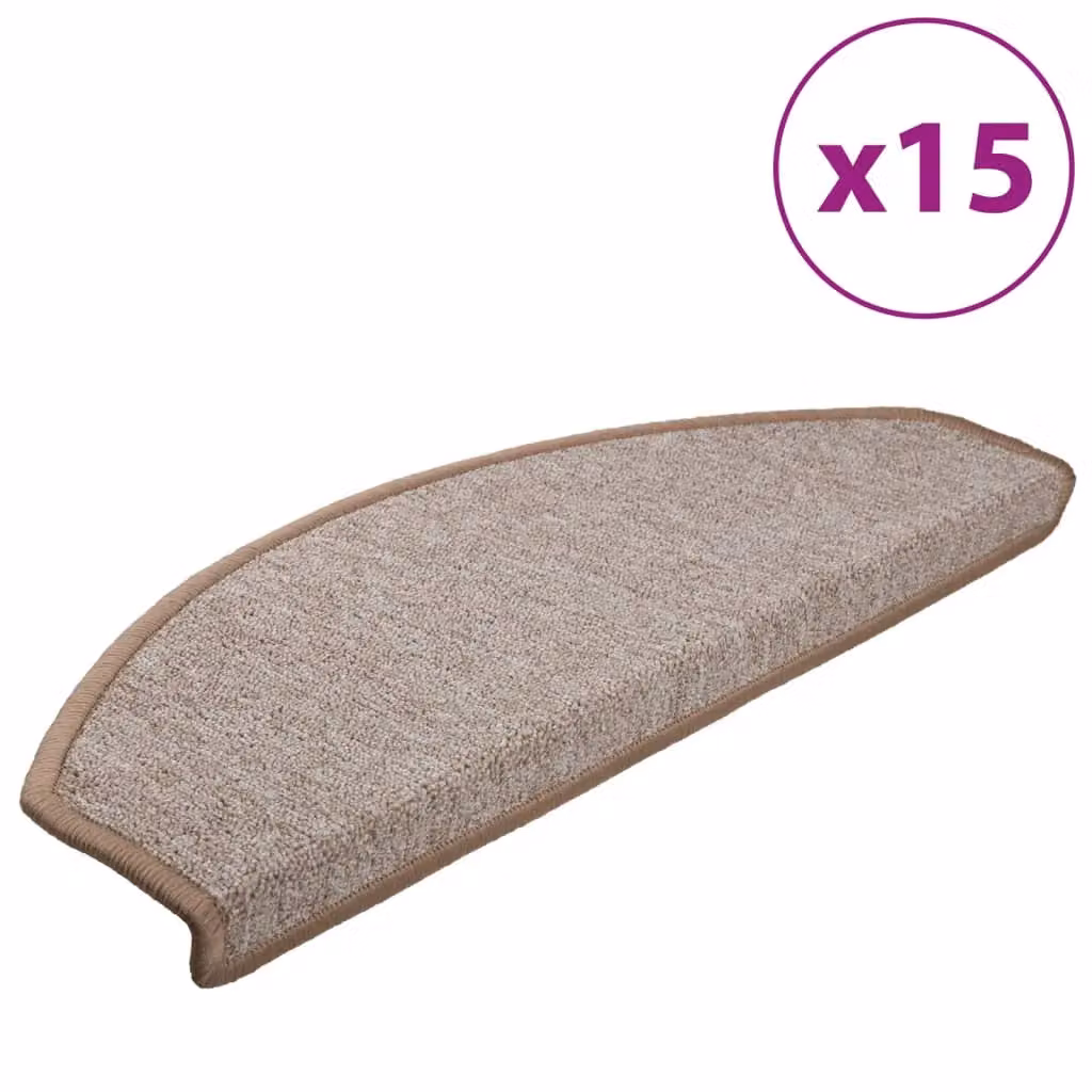 Berkfield Home Self-Adhesive Carpet Stair Treads, 15 Pieces, Light Brown, W: 65 cm, D: 24 cm, H: 4 cm – 2