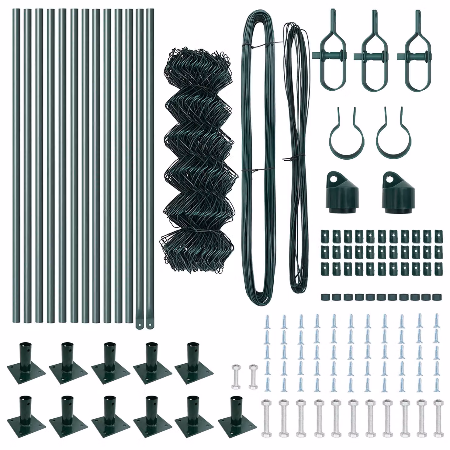 Berkfield Home Green PVC-Coated Galvanised Steel Chain Link Fence with 13 Round Flanged Posts, W: 25 m, H: 0.4 m – 3