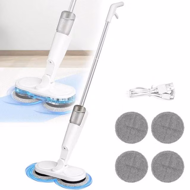 FLAVORA Cordless Dual Spin Electric Floor Mop in White