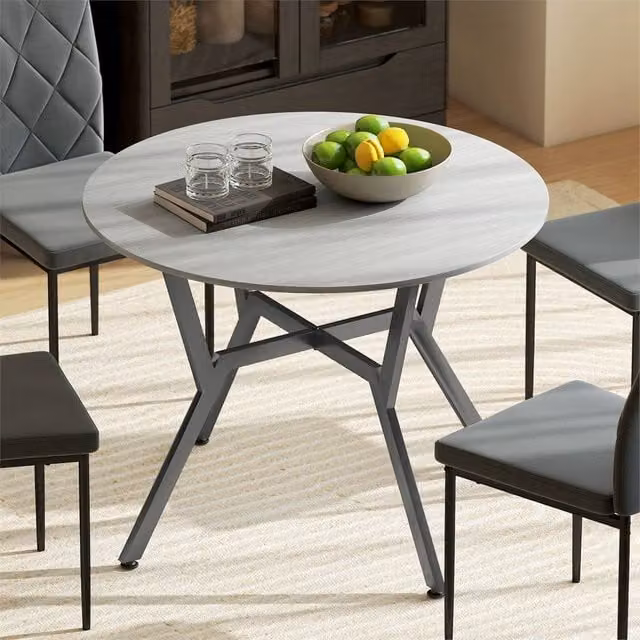 EONLION Grey and Black Modern Round Dining Table with Matt MDF Laminate Top and Metal X-Frame Base, Diameter: 100 cm – 1