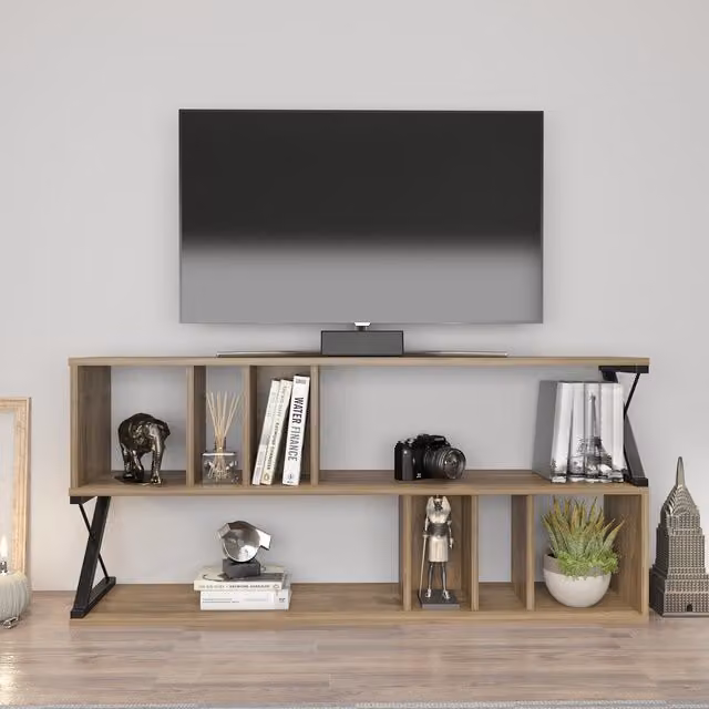 Termassini Industrial TV Unit and Stand for TVs up to 64 inch in Walnut Pattern and Black