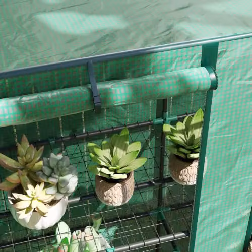 Outsunny 3 Tier Lean-to Mini Pent Greenhouse in Green, W/D/H: 144 x 48 x 152 cm – 5