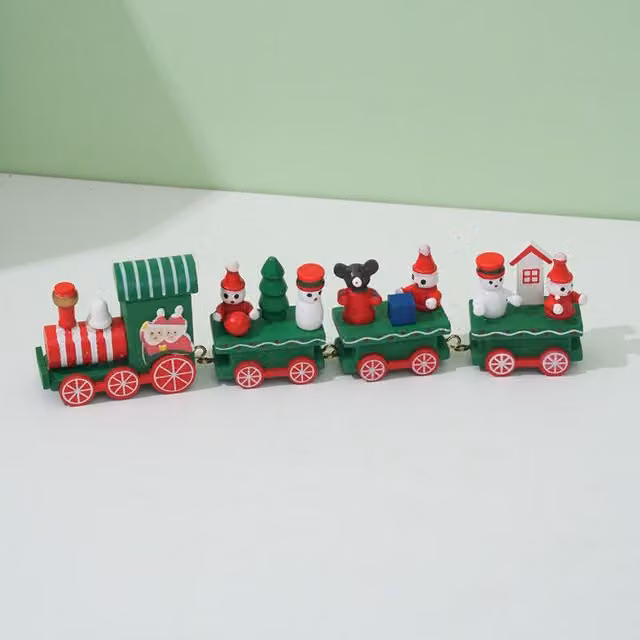 Leaper Retro Wooden Christmas Train Tabletop Ornament in Red, White and Green