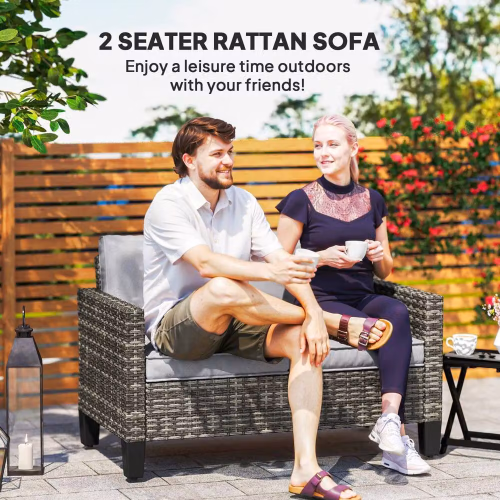 Wyld Haus Nolo 2 Seater Outdoor Sofa in Dark Grey with Light Grey Cushions – 3