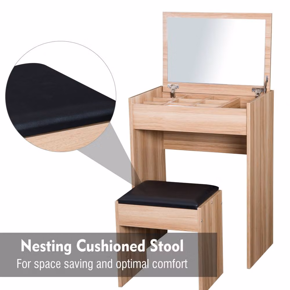 STILVORA Dressing Table with Mirror and Stool in Beige – 4