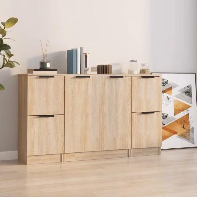 Berkfield Home 3-Piece Sonoma Oak Sideboard Set in Brown MDF