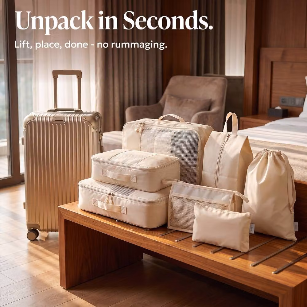 Lugg 8 Piece Compression Packing Cube Suitcase Organiser Set in Beige – 5