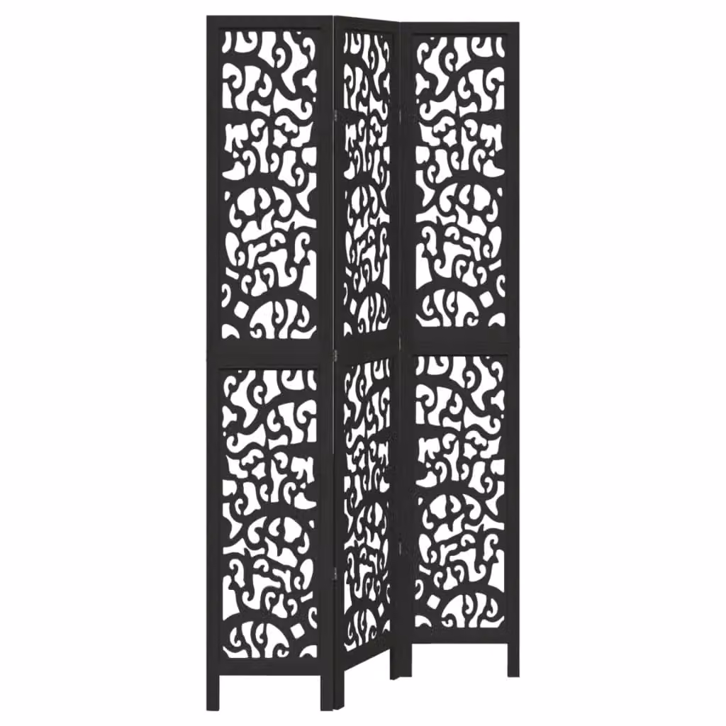 Berkfield Home 3-Panel Black Solid Paulownia Wood Room Divider – 2