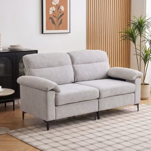 Livingandhome Modern 2-Seater Chenille Upholstered Sofa in Grey and Black