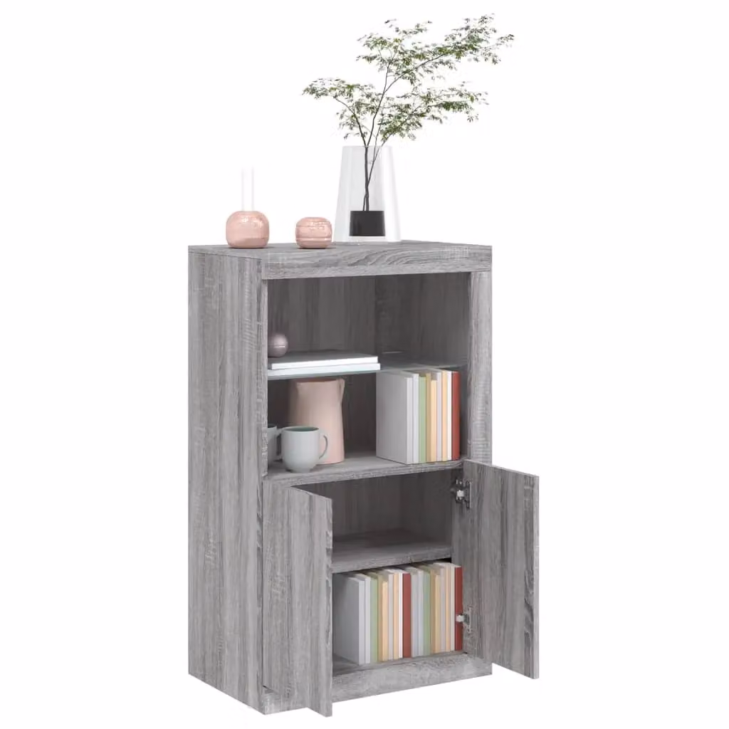 Berkfield Home Modern Grey Side Cabinet with Integrated LED Lighting and Internal Shelves – 3