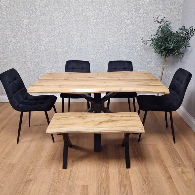 Kosy Koala Modern Dining Set with Rectangular Wood Table, 4 Chairs and 1 Bench in Black and Brown