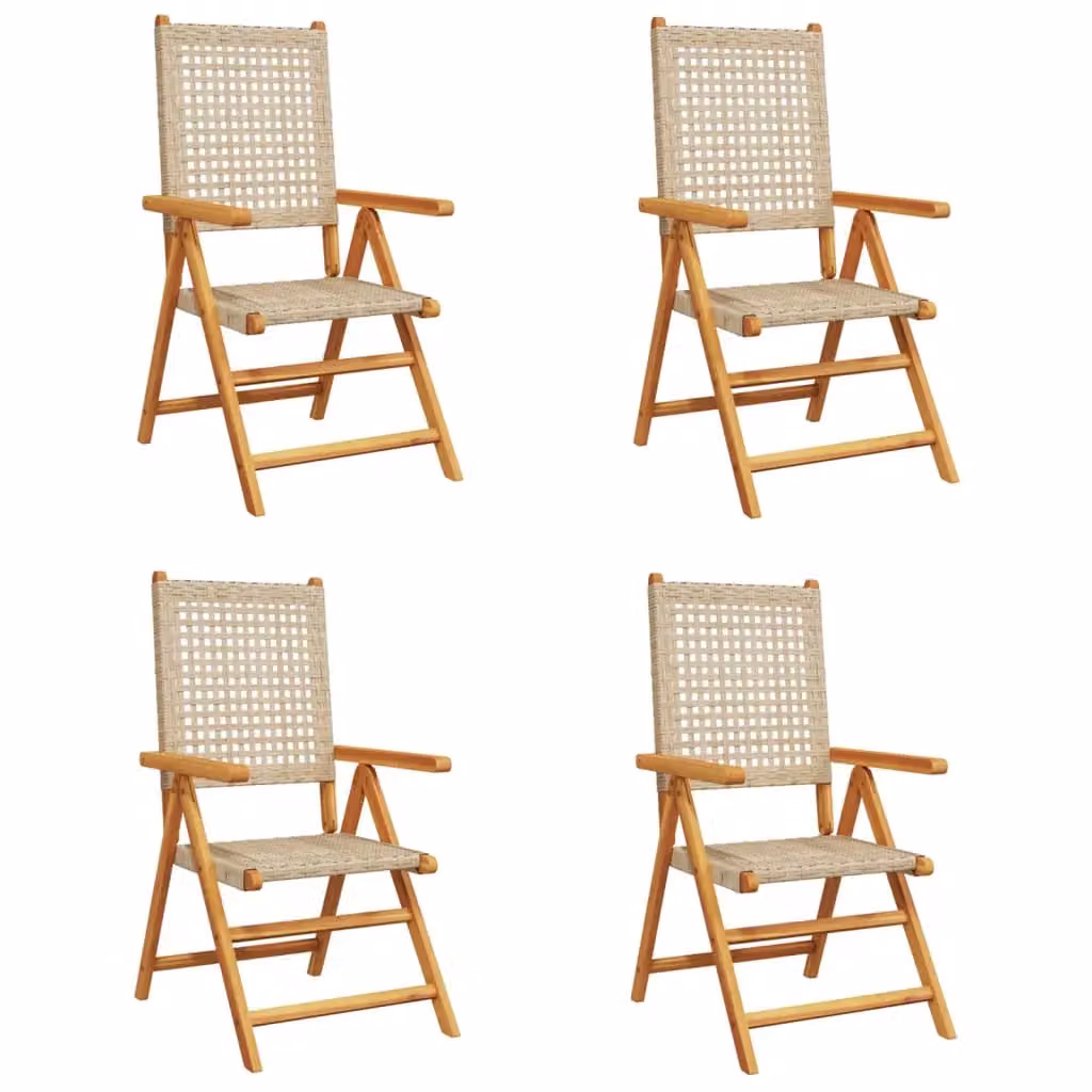 Berkfield Home Set of 4 Reclining Garden Chairs in Beige Poly Rattan and Acacia Wood