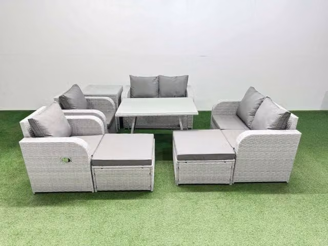 Fimous 8 Seater PE Rattan Garden Furniture Set in Light Grey with Upholstered Cushions
