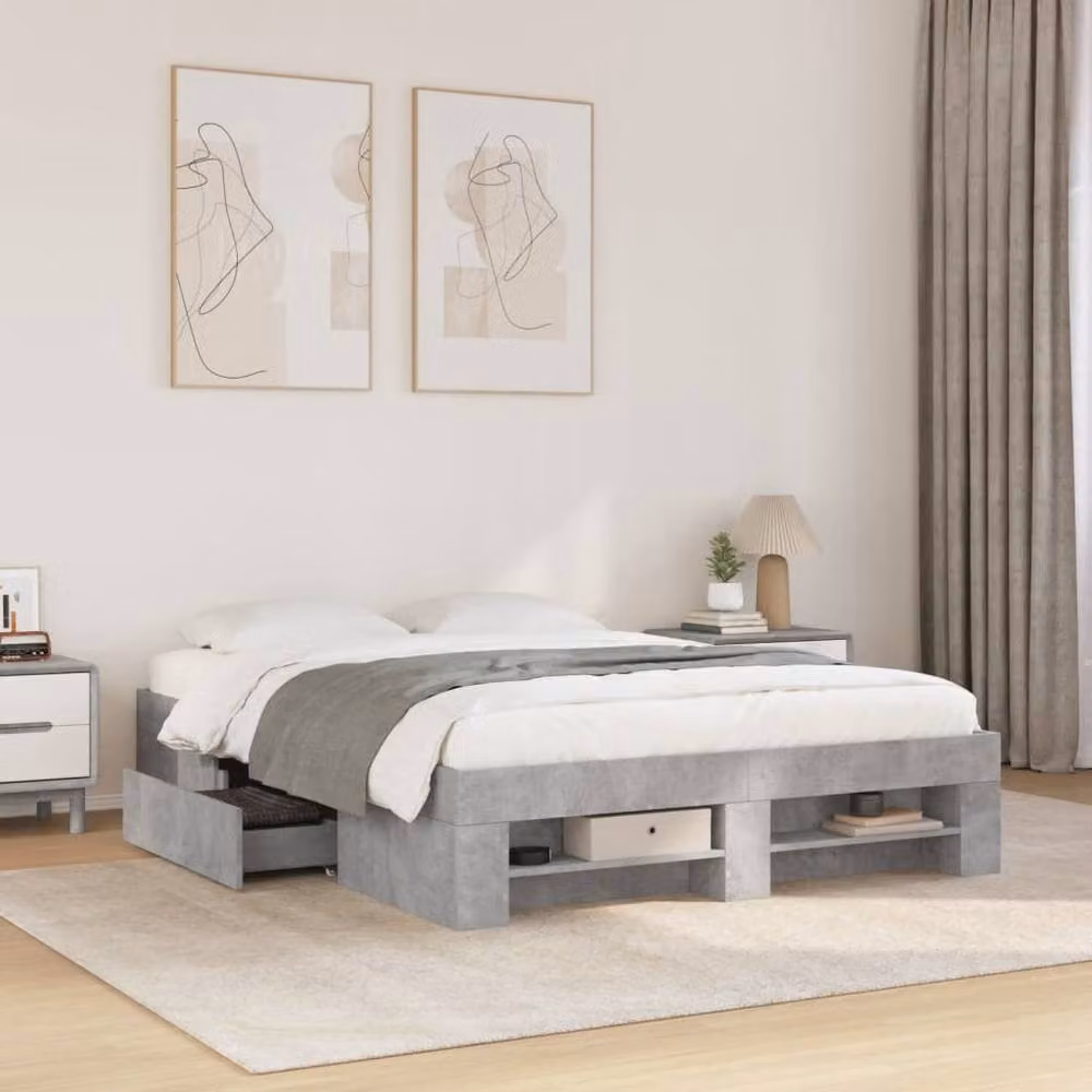 Berkfield Home Bed Frame in Concrete Grey, W/D/H: 120 x 190 cm – 2