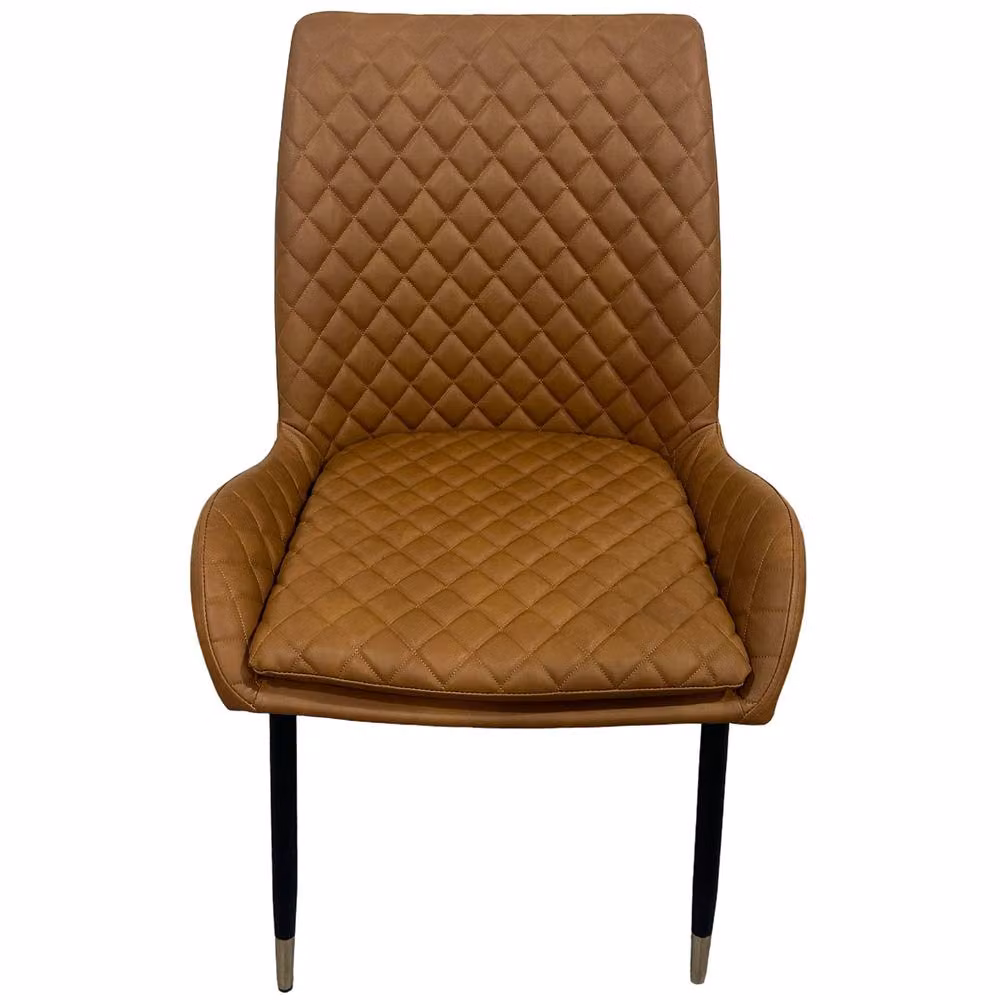 IH Design Set of 2 Modern Dining Chairs in Brown Faux Leather with Gold Metal Legs – 3