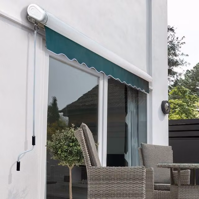 Primrose Full Cassette Electric Patio Awning with 4.5m Canopy in Plain Green