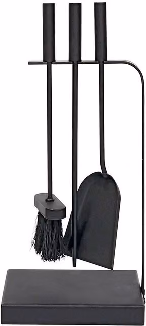 JVL Belmont 3 Piece Contemporary Fireside Companion Tool Set with Stand, Black