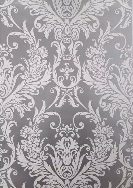 Debona Vintage Floral Damask Suede Flock Effect Wallpaper in Silver and White