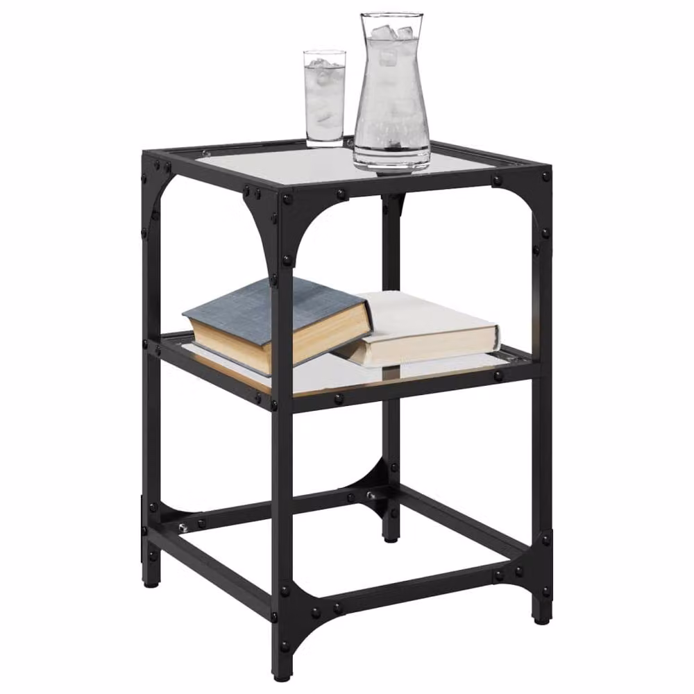 Berkfield Home Set of 2 Square Coffee Tables with Transparent Glass Tops and Steel Legs, W/D/H: 30 x 30 x 45 cm – 3
