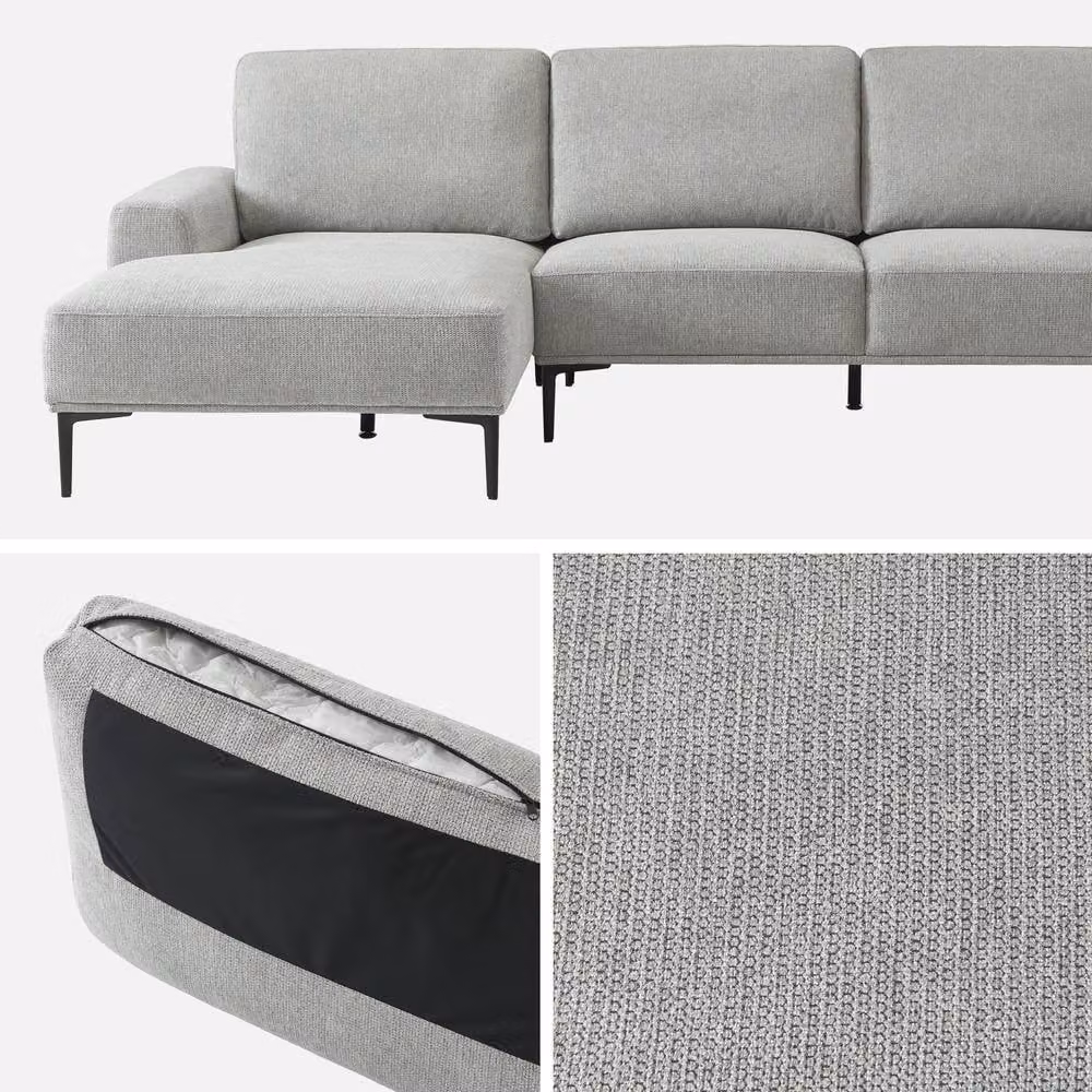 Sweekeek 3-Seater L-Shape Corner Sofa with Sleeping Function, Left-Facing, Grey Fabric and Metal Frame, W/D/H: 260 x 162.35 x 84 cm – 3