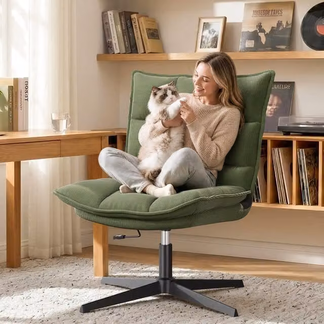 Yaheetech Armless Corduroy Swivel Accent Lounge Chair in Green