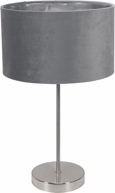 ValueLights Charlie Chrome Stem Table Lamp with Grey Velvet Shade and Bulb
