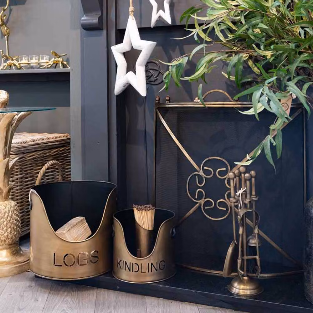 Lemon Pavilion Furniture and Decor Metal Logs and Kindling Buckets and Matchstick Holder, Bronze, H: 32 cm – 4