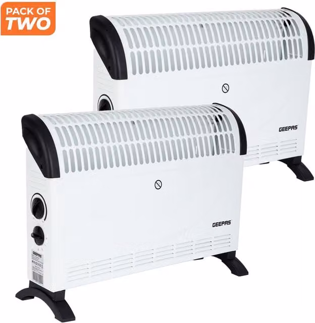 Geepas 2kW White Electric Convector Radiator with 3 Heat Settings, Thermostat and Overheat Protection