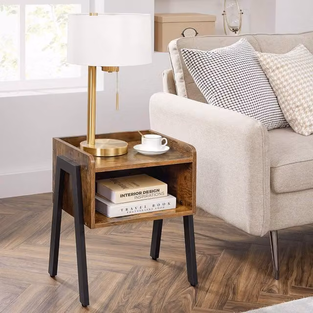VASAGLE Industrial Square Side Table in Brown