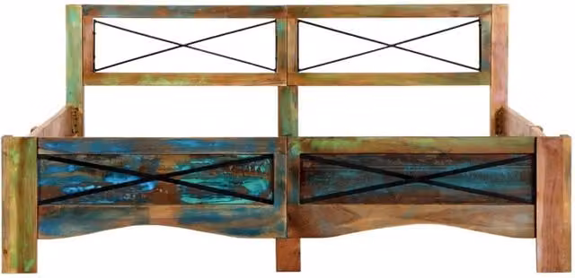 Berkfield Home Durable Solid Reclaimed Wood Bed Frame, Multicolour, W/D/H: 160 x 200 cm