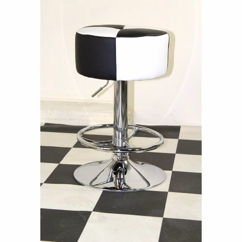 netfurniture Morasi American Diner Retro Kitchen Bar Stool with Black and White Checked Faux Leather Seat and Metal Frame – 3