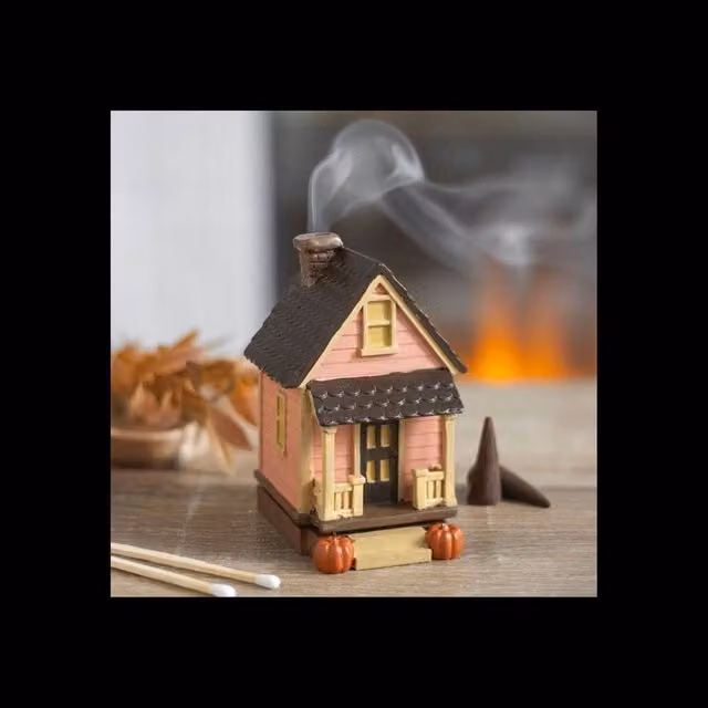 KDMD Pink House Resin Incense Cone Burner with Pumpkins in Dusty Pink – 1