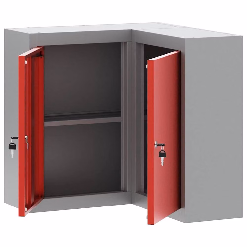 Berkfield Home Lockable Wall-Mounted Corner Tool Cabinet in Red and Grey Steel – 2
