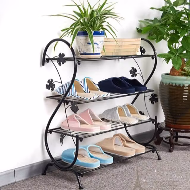 Livingandhome 4-Tier Vintage Metal Shoe Rack in Black