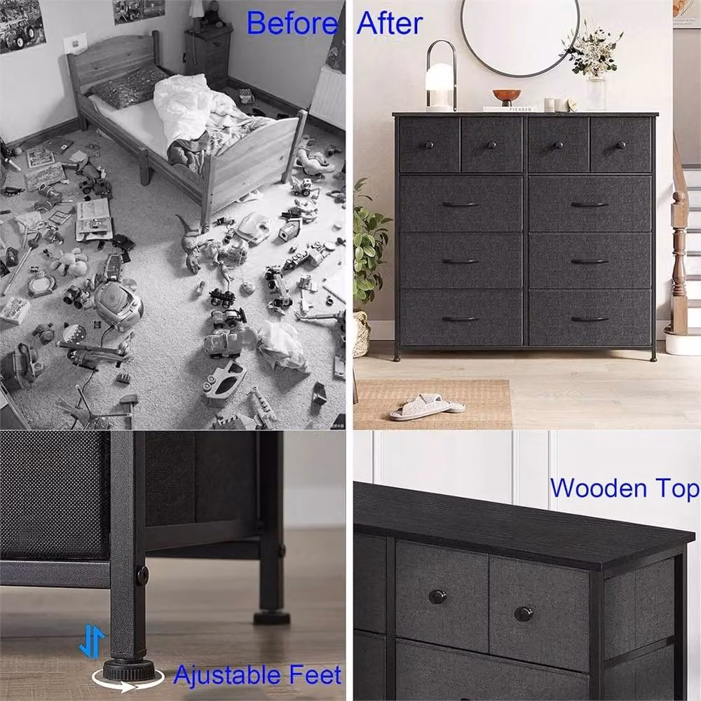 Nordara 10 Drawer Fabric and Wood Storage Chest Organizer in Black – 4