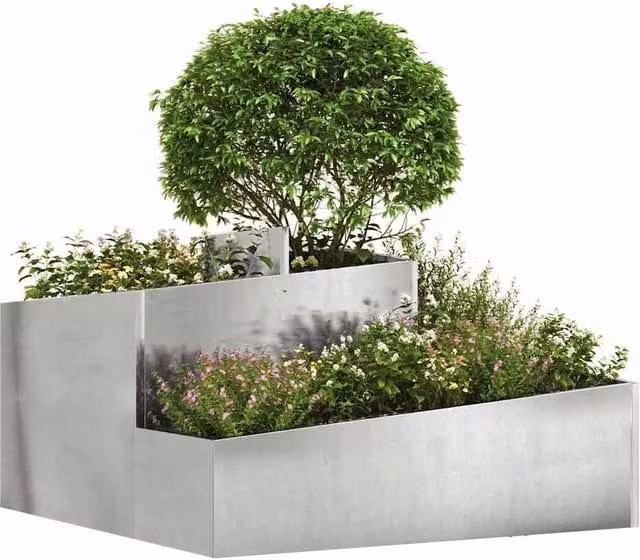 Berkfield Home Stainless Steel Planter in Silver, W: 80 cm, D: 80 cm, H: 50 cm – 1
