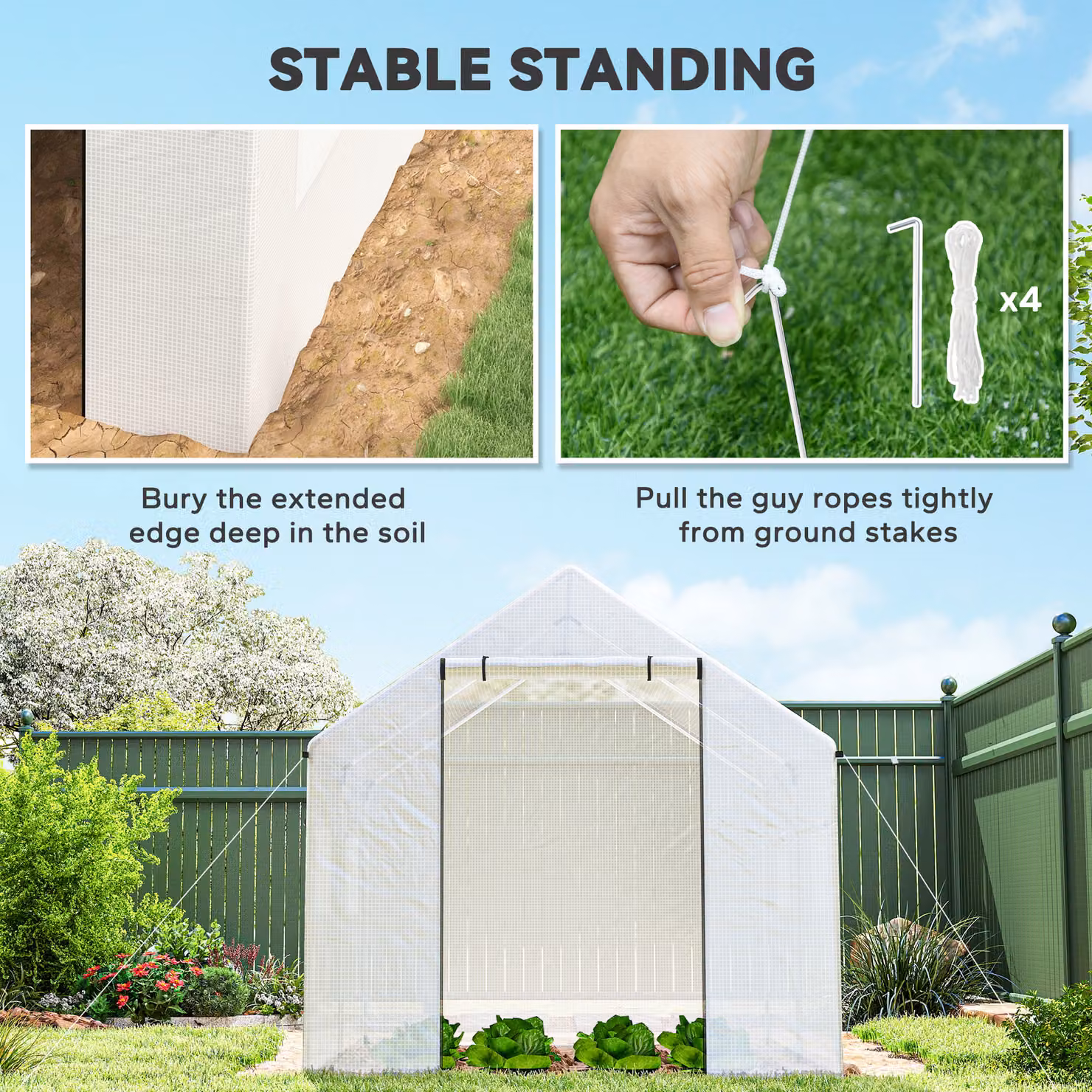 Outsunny White Walk-in Poly Tunnel Greenhouse with Pointed Roof, W/D/H: 2 x 2 x 3 m – 3