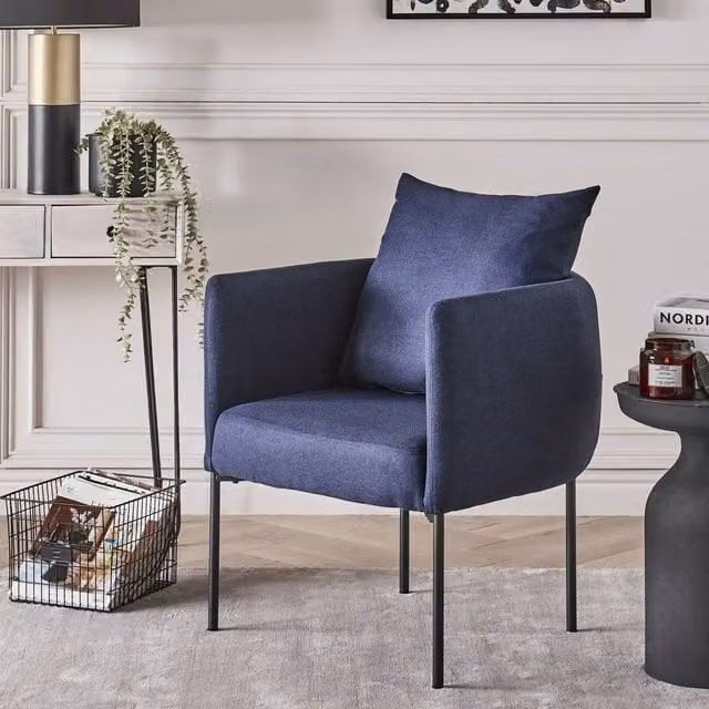 Wyld and Coco Blue Tub Armchair with Black Metal Legs