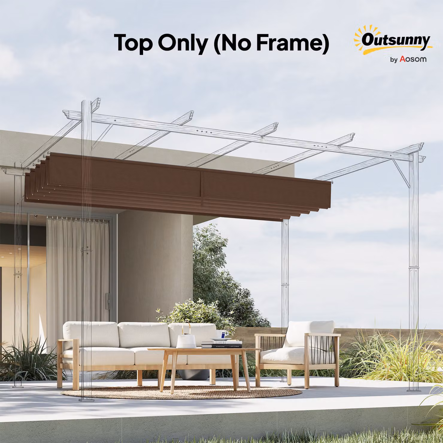 Outsunny Brown Retractable Pergola Replacement Canopy Fabric for 3 x 3 m Frame, W: 255 cm x D: 250 cm – 9