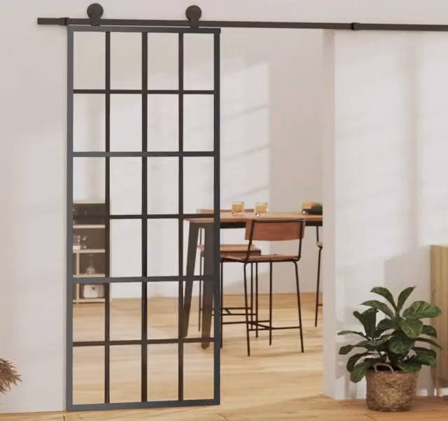 Berkfield Home Sliding Glass and Aluminium Door with Hardware Set, Black, W: 76 cm, H: 205 cm – 1