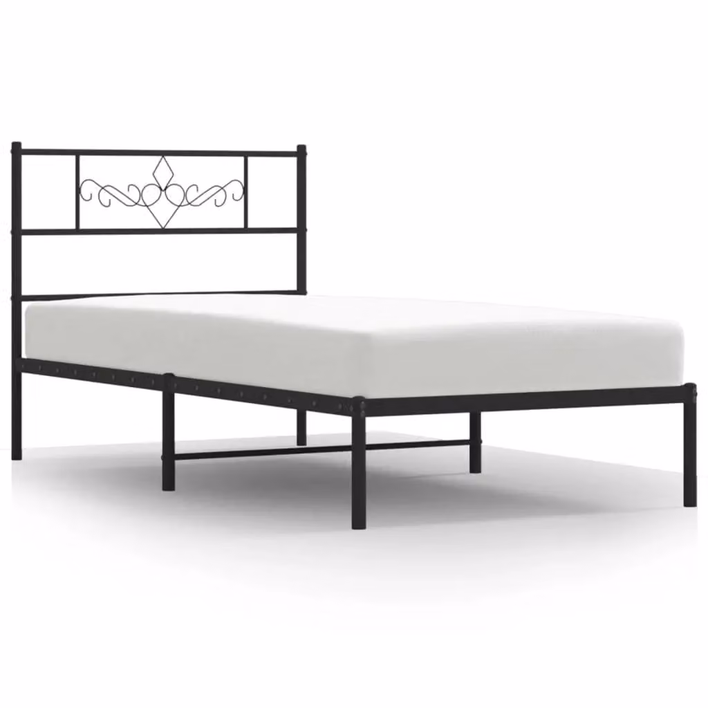 Berkfield Home Metal Bed Frame with Headboard in Black, W/D/H: 90 x 200 cm – 2