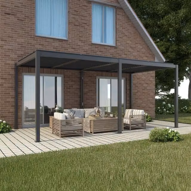 Primrose Living Deluxe Charcoal Veranda with Louvered Shutter Roof in Anthracite Grey, W: 600 cm, D: 300 cm, H: 230.6 cm – 1