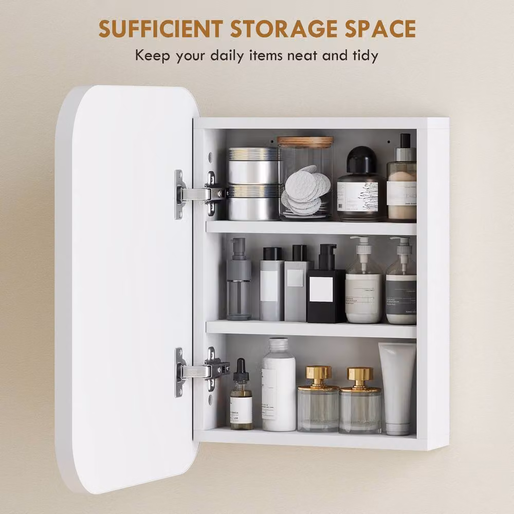 HOMCOM Modern Wall Mounted White Bathroom Cabinet with Glass Hinged Soft Close Doors and Internal Shelves – 2