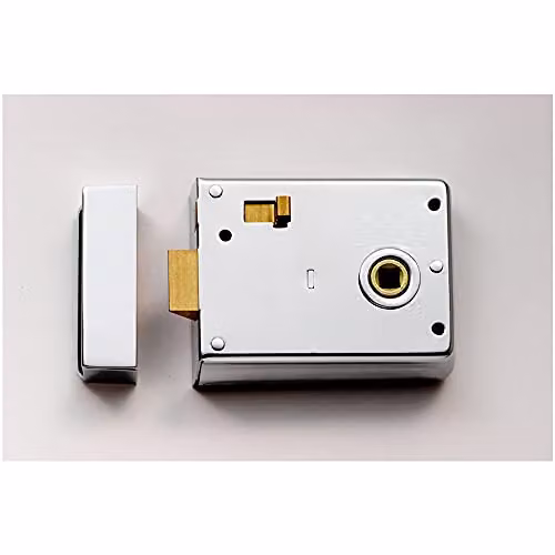 Loops Traditional Contract Rim Latch in Polished Chrome Silver, W: 10.2 cm, H: 7.6 cm