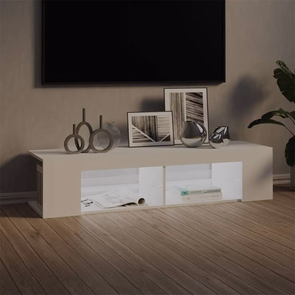 Berkfield Home Modern TV Cabinet with LED Lights in White, W: 135 cm, D: 39 cm, H: 30 cm – 1