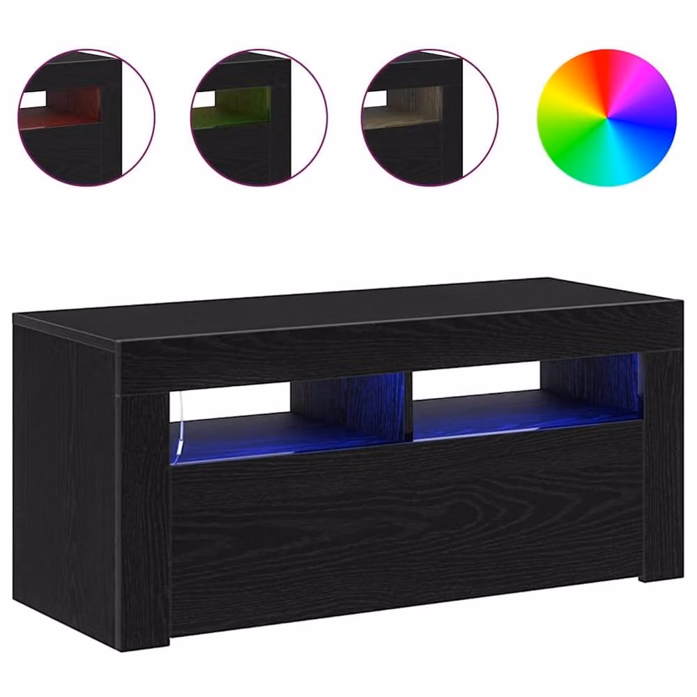 Berkfield Home Modern Black Oak TV Cabinet with Integrated LED Lighting, W/D/H: 90 x 35 x 40 cm – 3