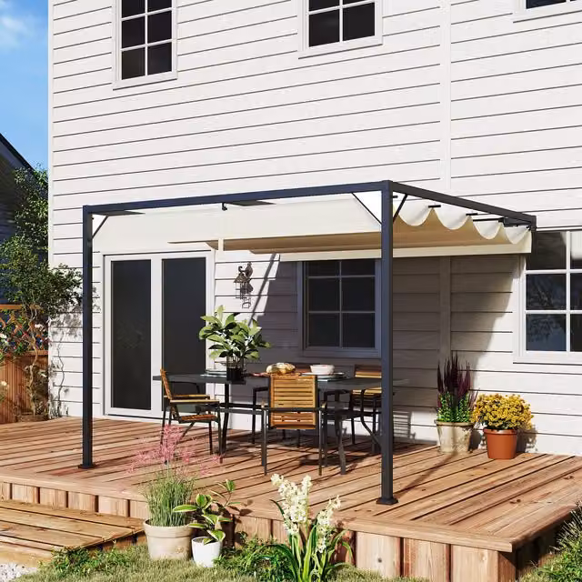 Outsunny Retractable Canopy Outdoor Pergola in Beige