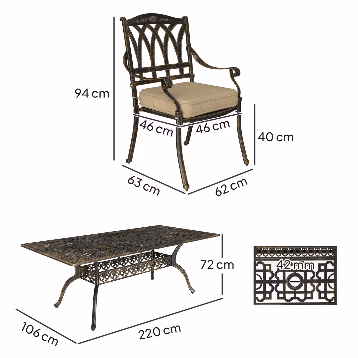 Outsunny Nine-Piece Cast Aluminium Garden Dining Set in Brown Matt Finish – 2