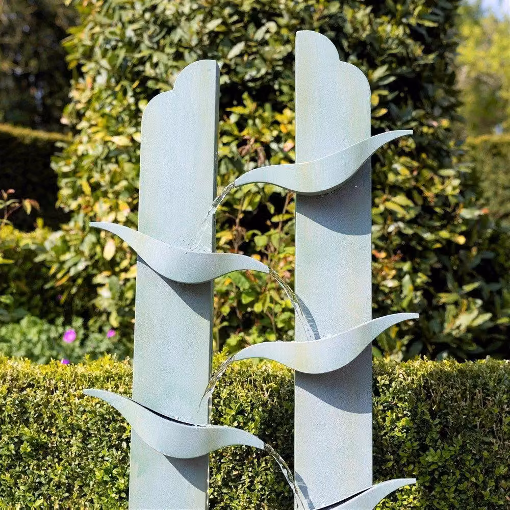 Primrose Elvas Tiered Cascading Zinc Water Feature with Lights in Grey, Height: 123 cm – 3